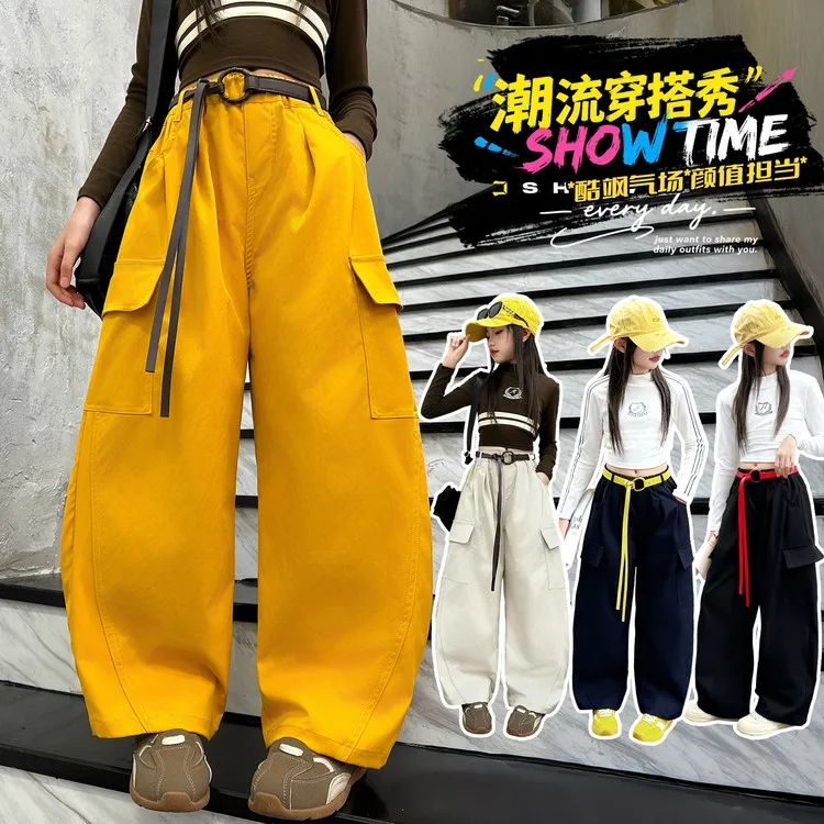 裤子休闲春秋纯色女童中大童