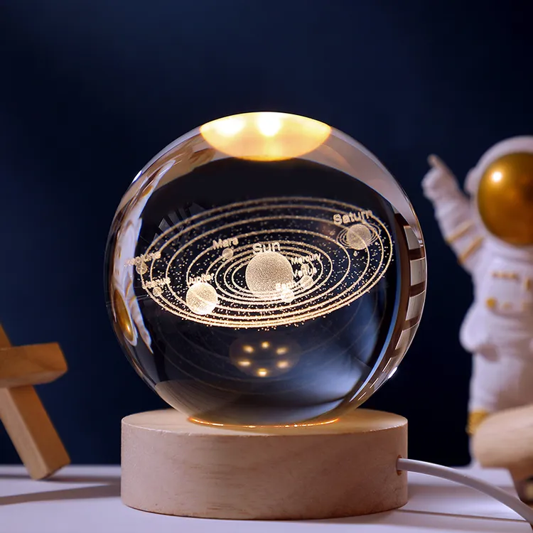发光太阳系水晶球桌面小夜灯摆件星空玻璃球装饰品生日礼物女七夕
