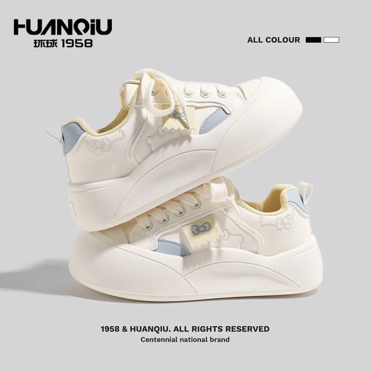 环球厚底大头鞋女2025秋新款增高小白鞋可爱小猫休闲鞋百搭面包鞋