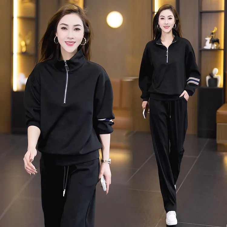 大码女装2025秋季新款休闲时尚运动套装洋气显瘦卫衣长裤两件套女