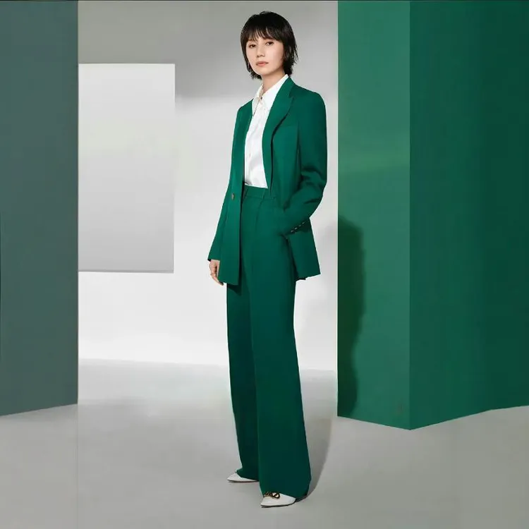 西装套装女春秋袁泉同款2024年秋季新款绿色西装外套专柜正品