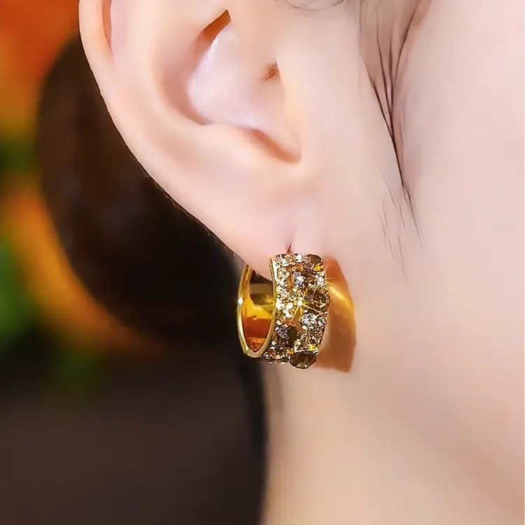 铜合金锆石耳饰 摩卡慕斯咖色耳扣精致撞色小耳圈小众时尚耳饰