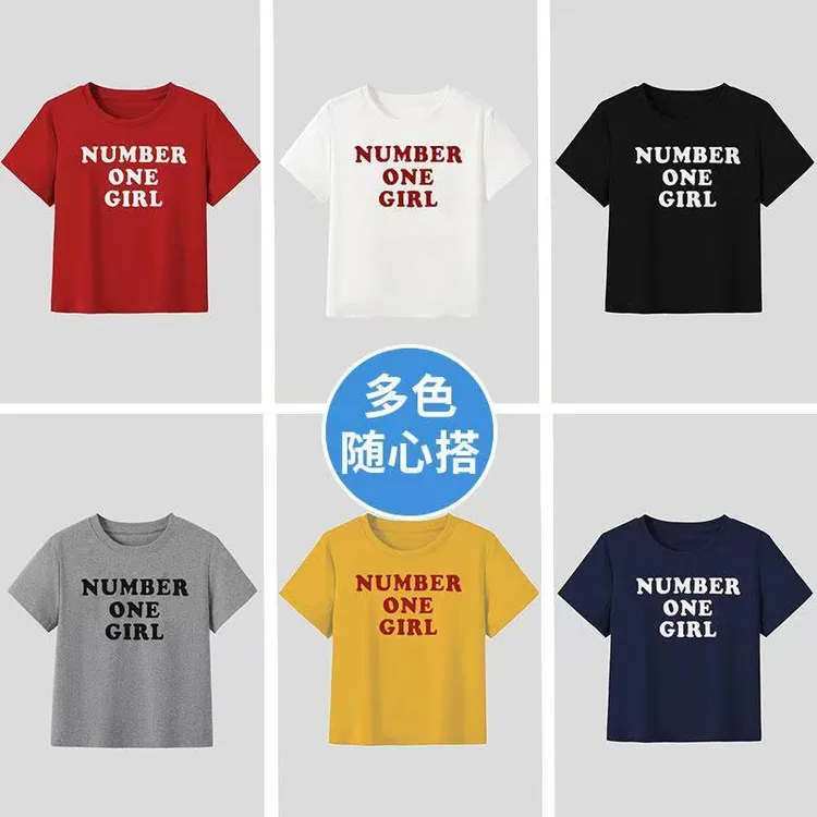 2025新款广场舞服装圆领运动美式印花T恤女春夏透气简约休闲短袖