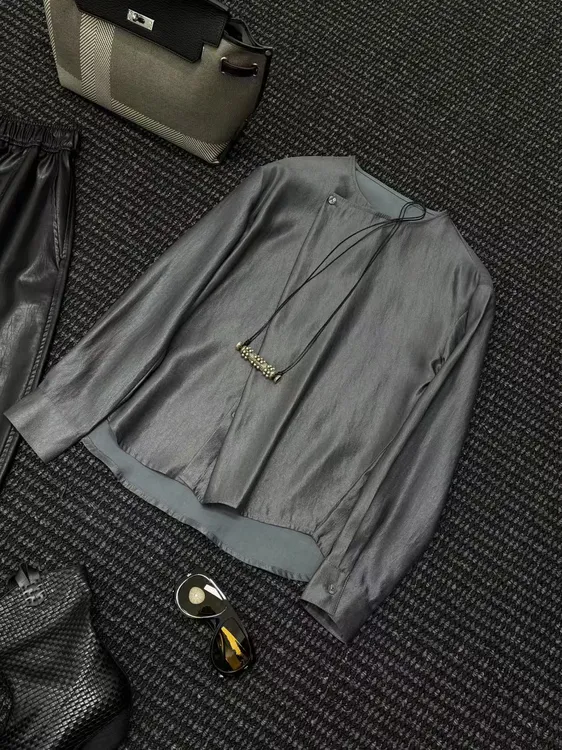 【觉色】原创设计师款新中式衬衣灰紫高级感慵懒风日常百搭上衣