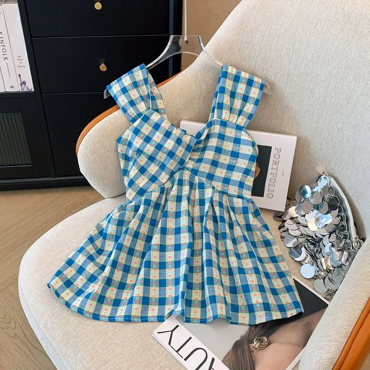 撞色格子扭结吊带背心女夏季新款小众设计感甜辣减龄外穿小衫上衣