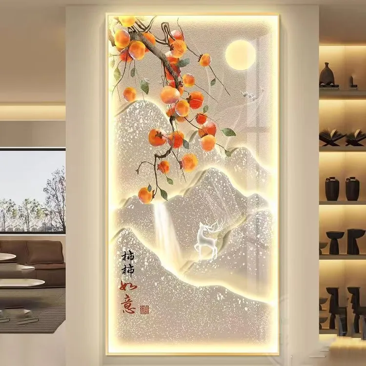 【柿柿如意】轻奢入户玄关装饰画走廊过道挂画壁画简约现代竖版