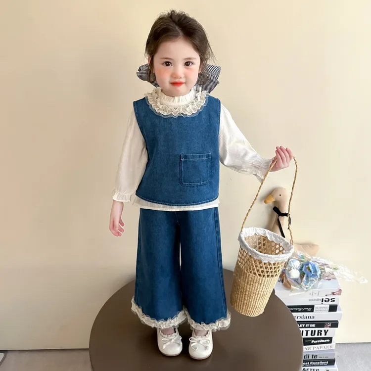 女童套装秋装2025新款洋气儿童春秋季牛仔时髦女孩宝宝韩系三件套