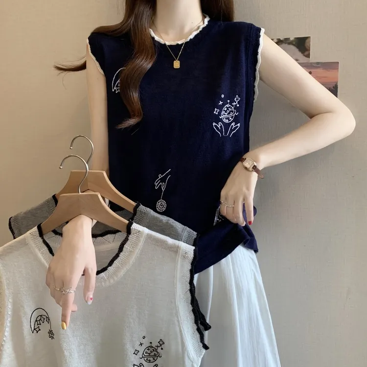 大码胖mm冰丝针织正肩短袖T恤女2025夏季遮肚显瘦无袖背心外穿女