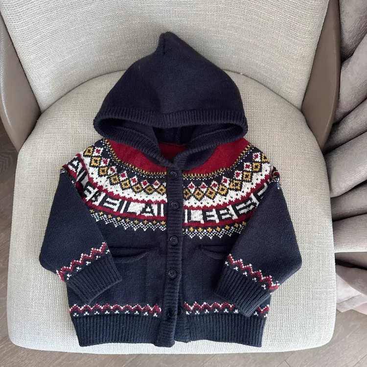 【撞色刺绣带帽毛衣】婴儿童上衣服刺绣毛衣男童宝宝春装秋季L16