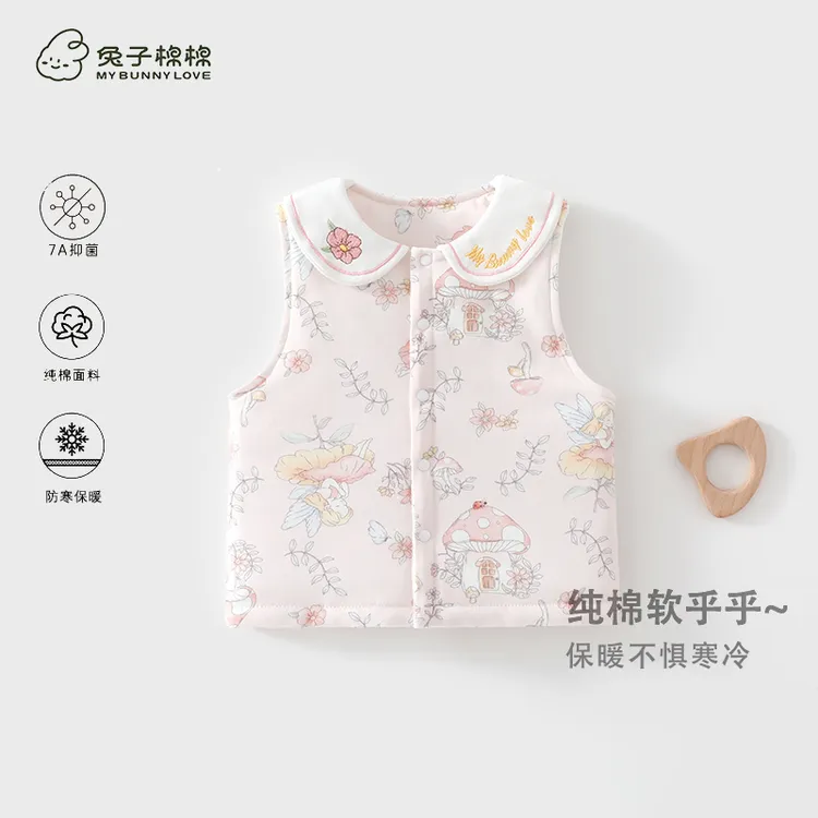 婴儿60克加棉马甲秋冬加厚保暖坎肩男女宝宝森系背心外穿上衣外套