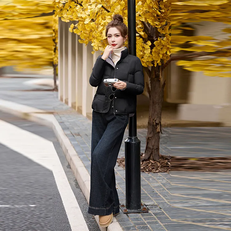 DUCURNO黑色短款棉服女冬季2025年新款时尚加厚保暖夹棉短款外套
