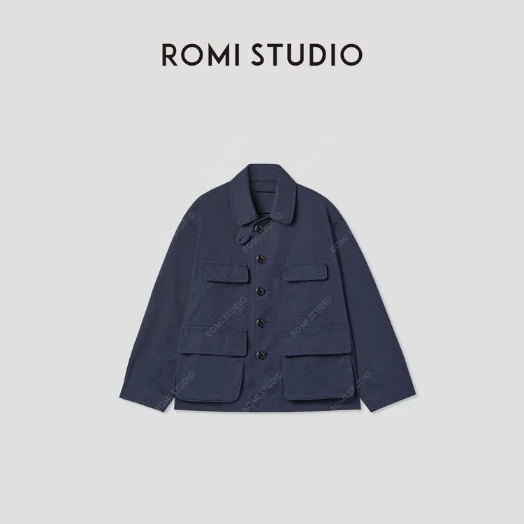 ROMI STUDIO“英式工装”磨毛做旧洗水翻领多口袋棉外套RWCAWY4904