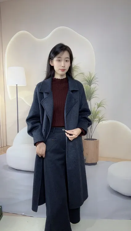 秋冬时尚气质翻领大衣百搭中长款毛呢韩版外套呢子