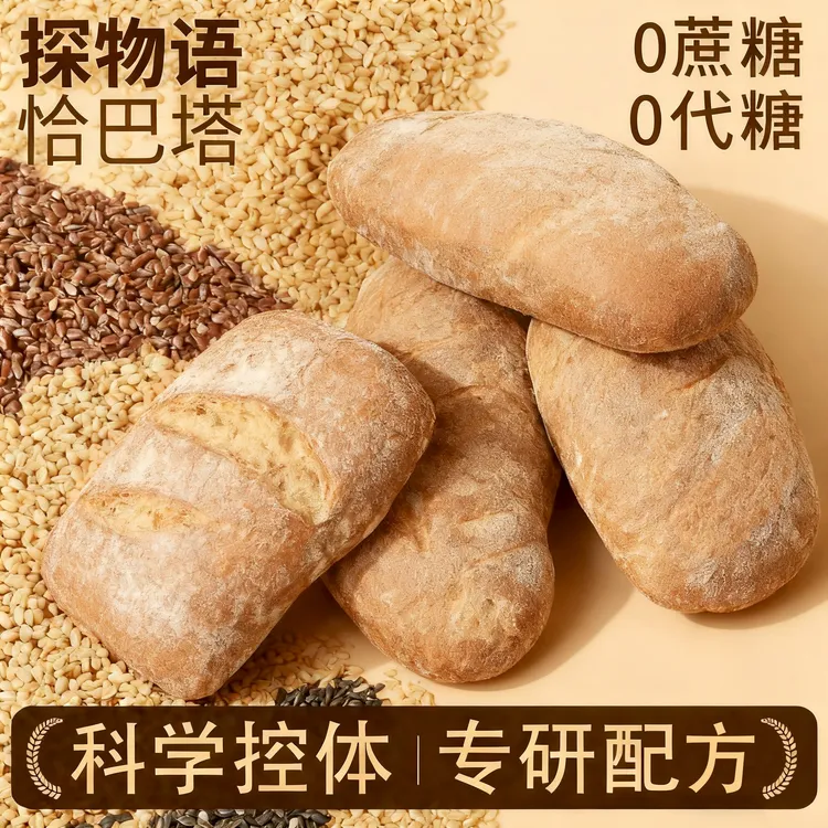 【宠粉福利】全麦代餐恰巴塔面包无油无糖营养早餐饱腹低脂健康面包