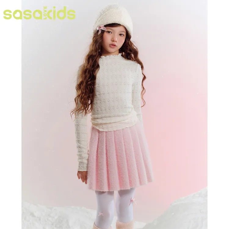 sasakids中高领爱心磨毛弹力长袖T恤保暖百搭上衣打底衫女童