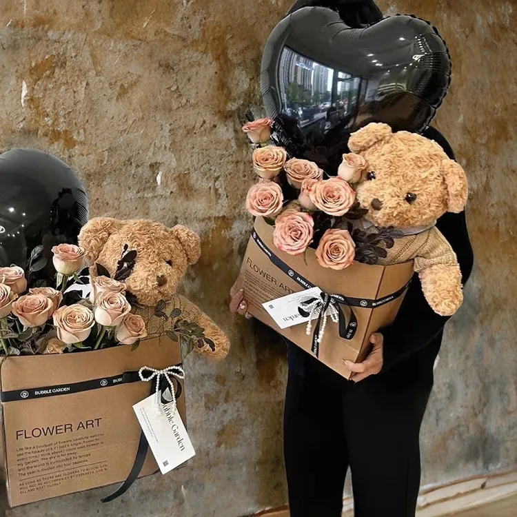 七夕节礼物高级感玫瑰永生花小熊玩偶花束香皂花生日礼物送女朋友
