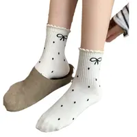 108袜子女中筒袜秋冬款棉袜蝴蝶结波点日系中筒袜