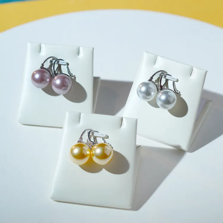 925银耳饰 S925银大点位白珠茶壶经典气质优雅耳扣14mm