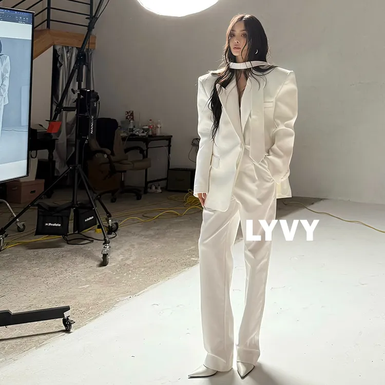 【LYVY2店-白色西裤】袁伶嫣同款重工款白色西裤质感男女同款