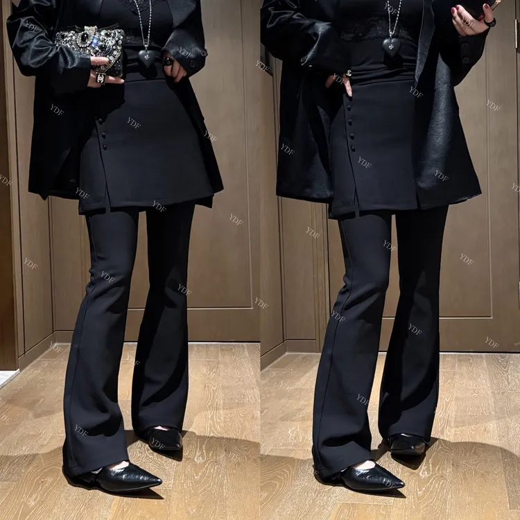 YDFSTUDIO小众【线条画笔】欧货高品重磅屁帘设计显瘦微喇休闲裤