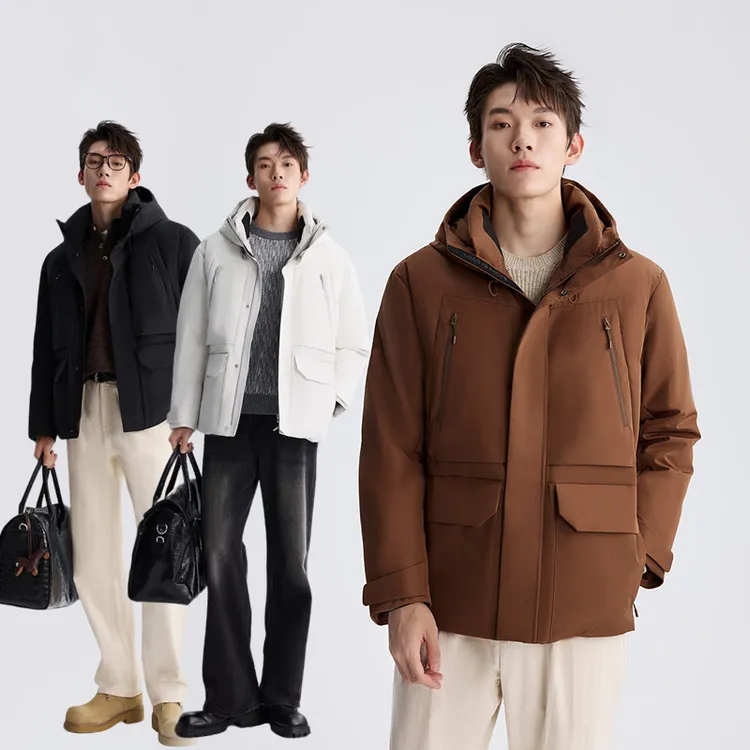 利郎【拒水羽绒】男士时尚休闲连帽羽绒服加厚保暖冬季户外防风外套