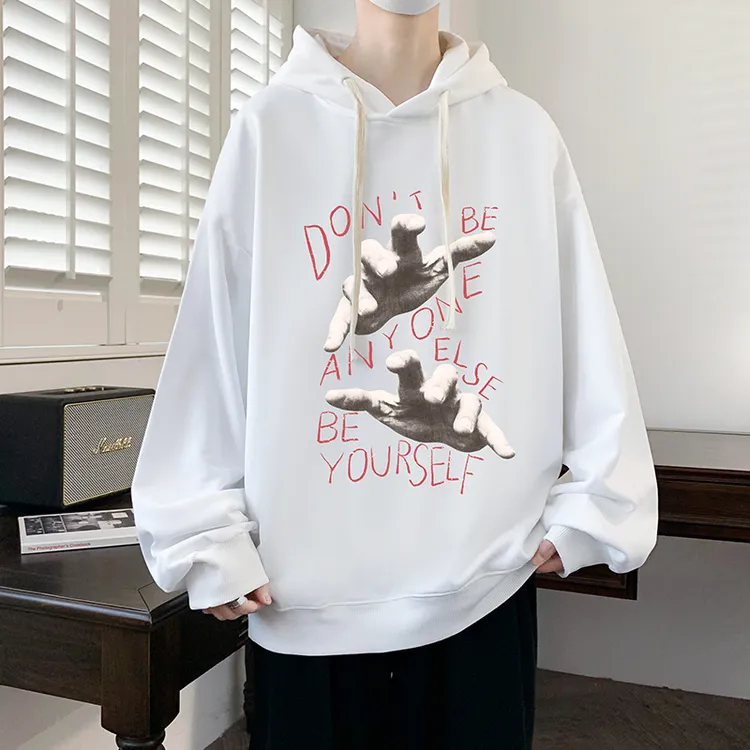 新款春秋季连帽卫衣印花宽松运动服外套百搭潮流休闲男士帅气透气