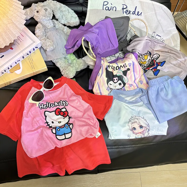 2025儿童短袖短裤套装男童女童洋气夏款休闲韩版卡通印花夏季