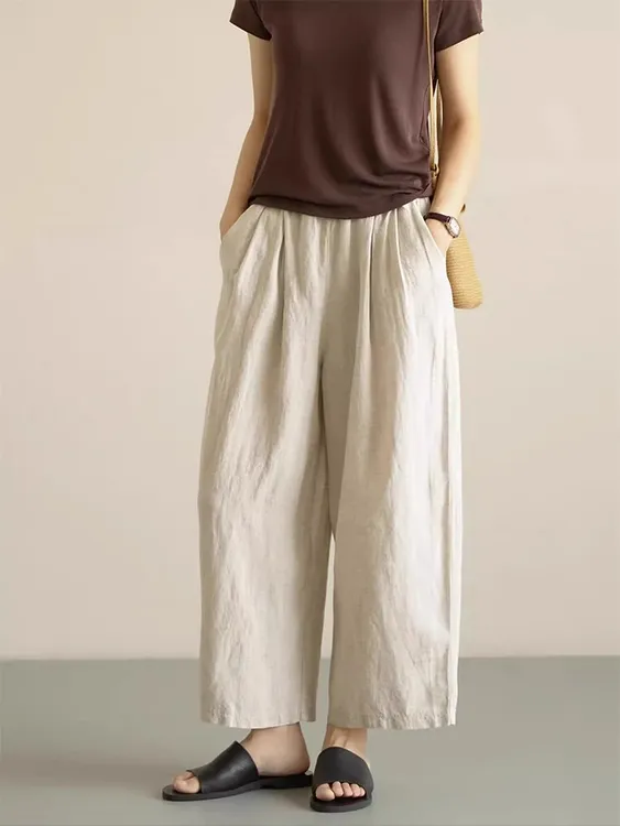 莱赛尔天丝亚麻休闲九分阔腿裤女士夏季薄款气球裤慵懒棉麻防蚊裤