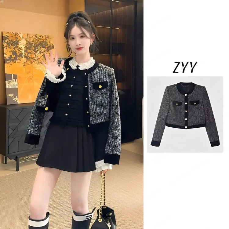 ZYY【法香茉莉】2025S/S法式西域风黑色外套上衣短X25QDWT03326