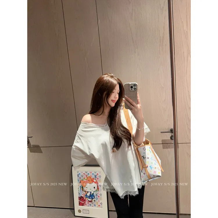 “蕾丝T”纯棉蕾丝拼接打底T 短袖宽松百搭 T0896