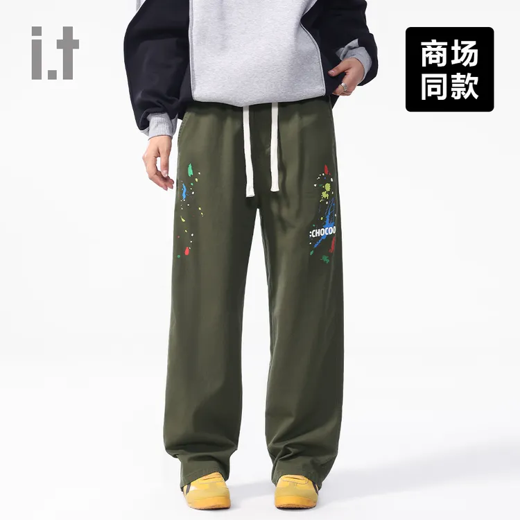 I.T潮牌CHOCOOLATE秋季爆款军绿色纯棉亲肤休闲裤男松紧腰长裤女