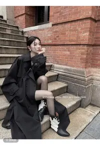 黑色高级感显瘦风衣外套女2025春秋季新款洋气韩系休闲中长款大衣