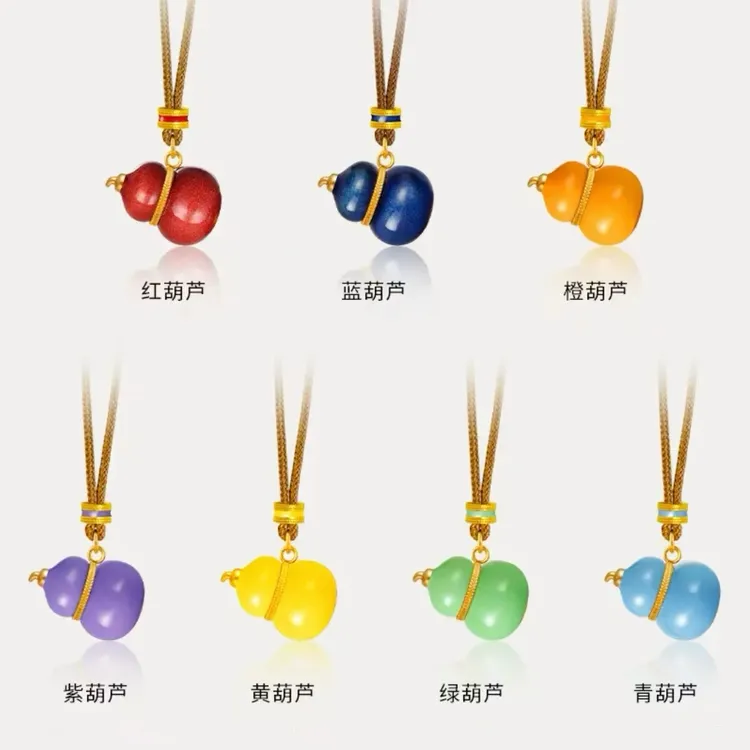 铜珐琅项链 爆款七色珐琅葫芦项链长款吊坠小众编绳款精致轻奢