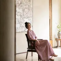 牧衣游原创 炒色手工刺绣丝棉提花连衣裙新款质朴宽松长裙 浅水