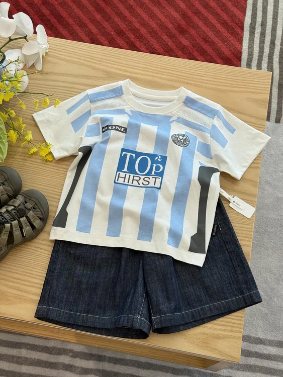 现货【复古球衣】男童夏季索罗娜定制条纹印花T恤泽西风穿搭CZ5X81