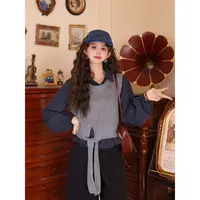 陈大器【雾中岛屿】港风复古针织马甲+格纹衬衫休闲两件套JC1989376