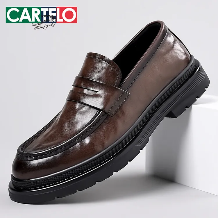 CARTELO/卡帝乐鳄鱼男鞋真皮防滑软底韩版一脚蹬休闲皮鞋乐福鞋