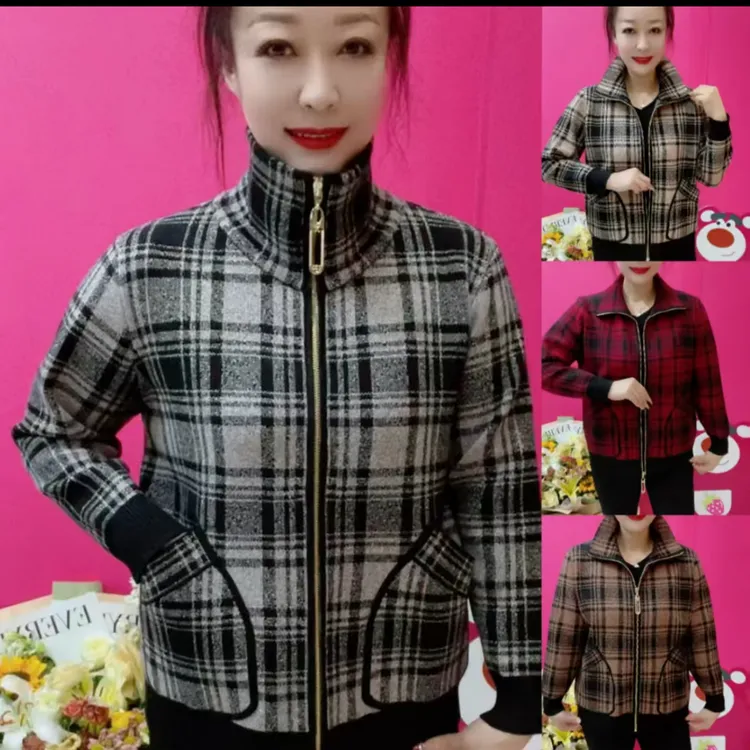 休闲版兜格子外套