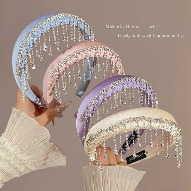 水钻流苏彩色海绵发箍女款压发仙气头箍网红风外出发卡子头饰宽边