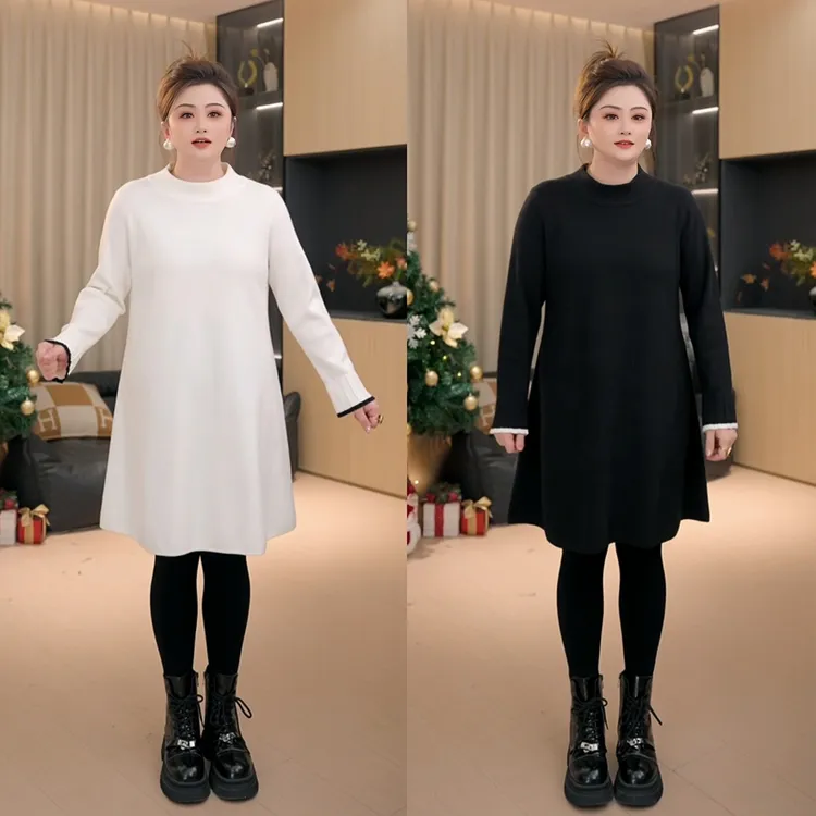 【胖佳佳】藏肉大师魔法裙 冬季百搭半高领针织连衣裙H625Z20469