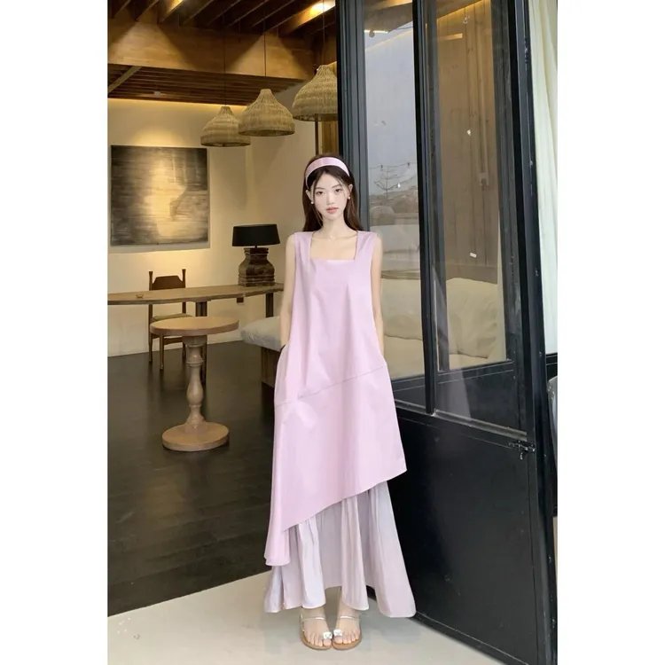 韩系高级感不规则背心连衣裙女夏季宽松显瘦小众别致半身裙两件套