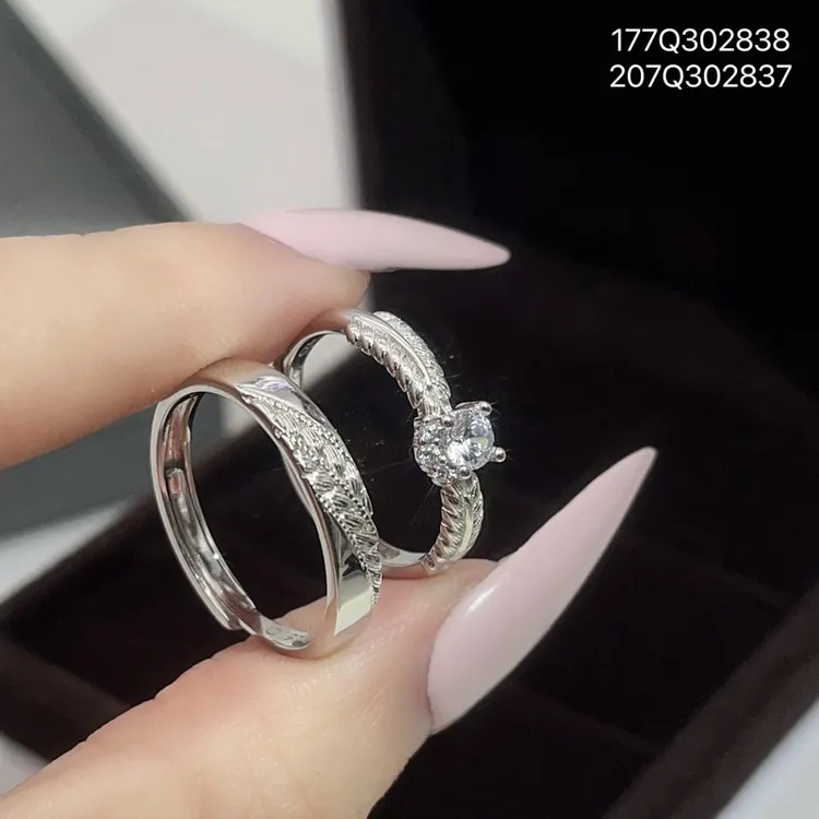 925银戒指 戒指男女超闪锆石麦穗情侣对戒时尚百搭手饰送女友礼物