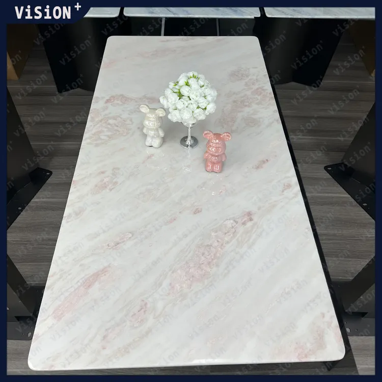 进口粉钻芬迪白天然奢石餐桌意式轻奢高端长方形别墅奢石