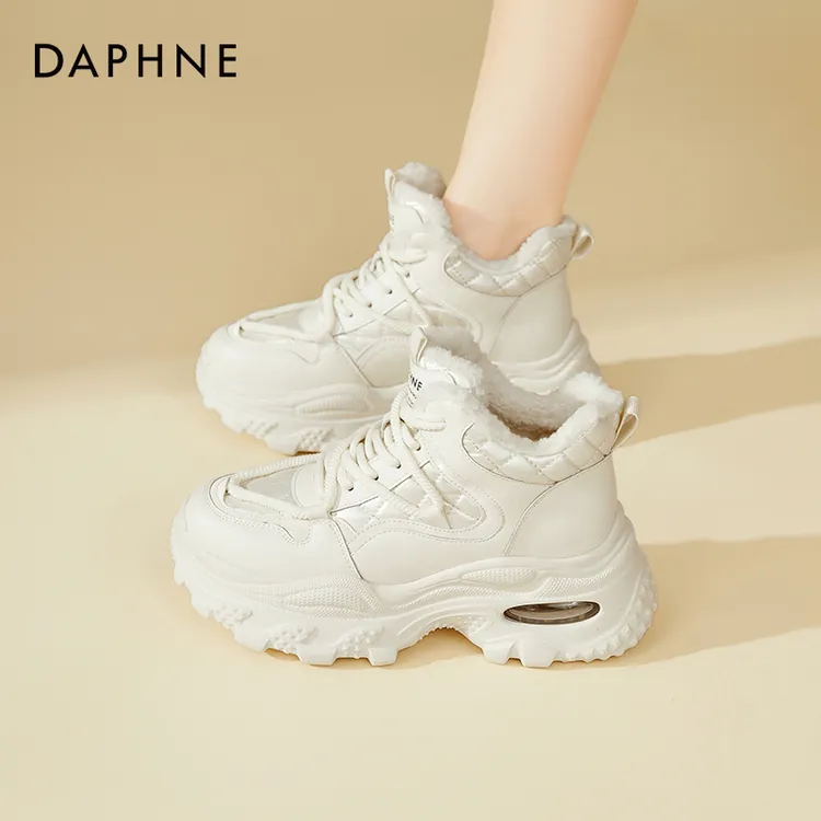 达芙妮女士厚底老爹鞋2025新款棉鞋女冬季加绒加厚白色运动休闲鞋