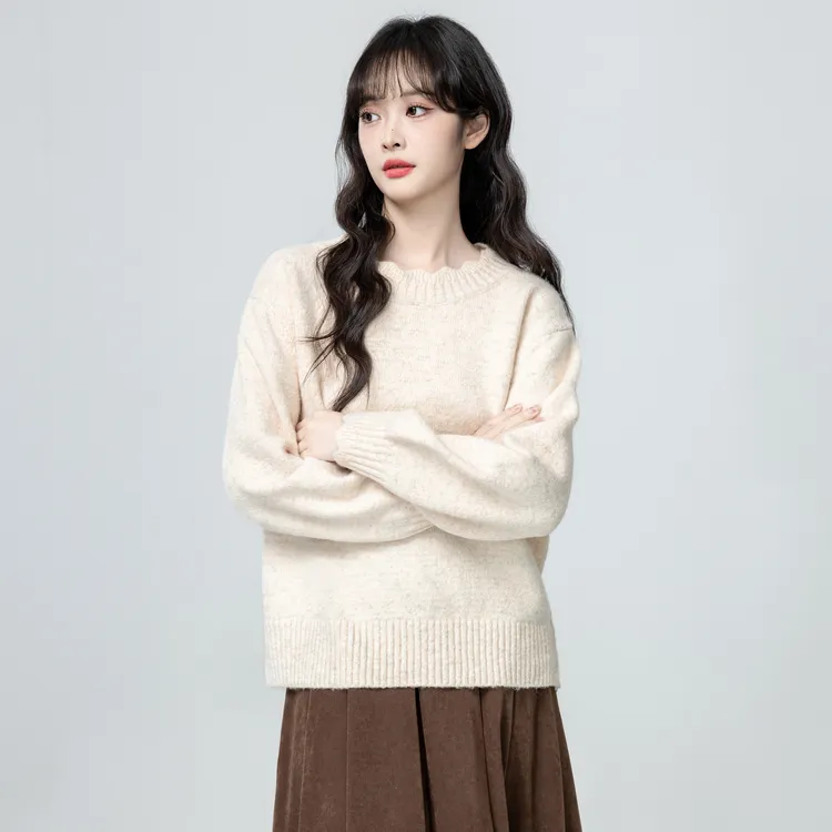 杏色花边领毛衣女加厚秋冬2025冬季新款套头针织衫内搭打底衫上衣