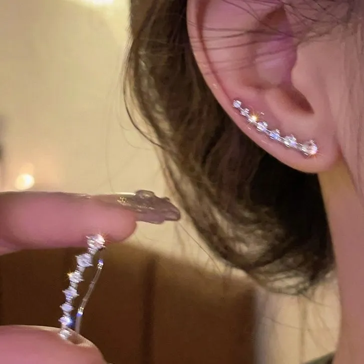 合金耳饰 闪钻弧形耳环女2025新款爆款轻奢耳钉设计高级感耳饰潮