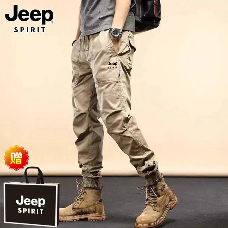 JEEPSPIRIT工装裤男新款山系春秋运动纯棉加绒束脚裤百搭休闲长裤