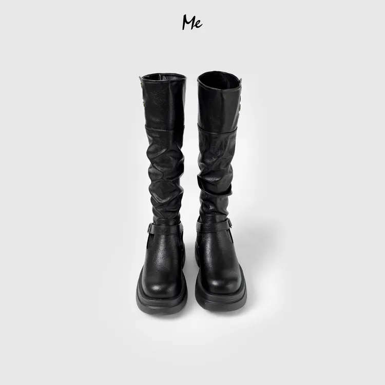 ME【拯救小弯腿骑士靴（厚底加绒）】磨砂绒面时尚增高鞋子MESA5096