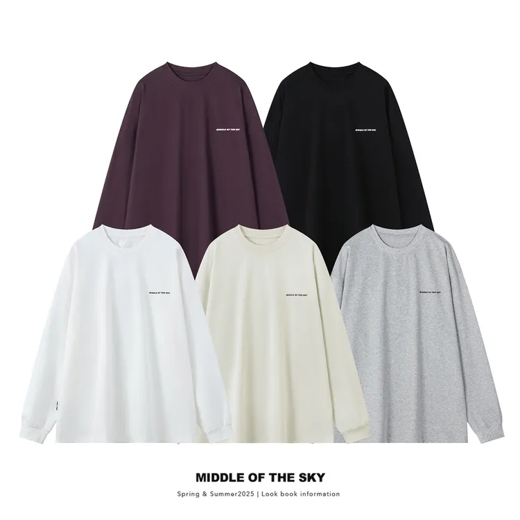 Middle of the sky【福利款】简约宽松潮流前后字母印花长袖圆领T恤