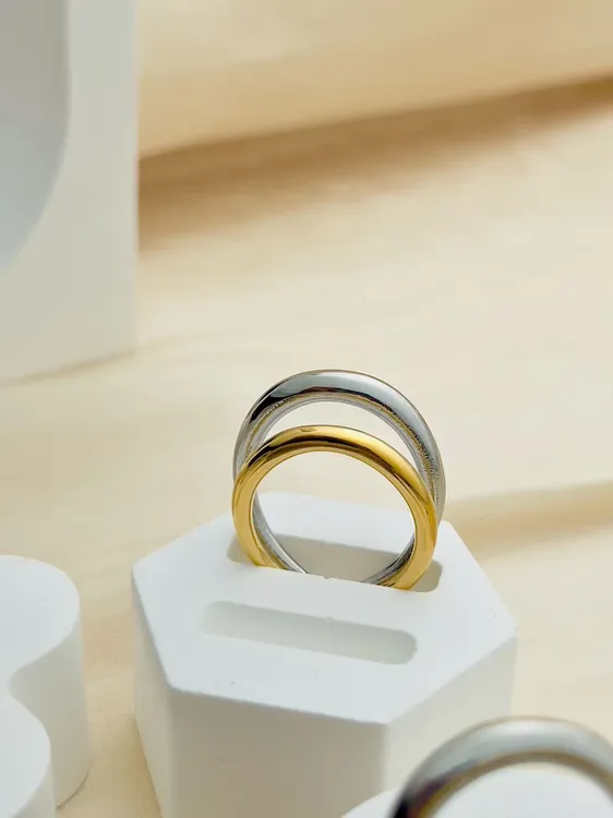 钛钢戒指 钛钢088圆环欧美风活口波纹浅金指环白色圈圈百搭法式